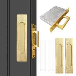 lot 8498 image: Youthua Recessed Finger Flush Pulls with Edge Pull, Sliding Barn Door Handle Hardware, for Cabinet, Pocket, Closet, Barn Door Handle Pulls (Gold, 180mm(7.07in))