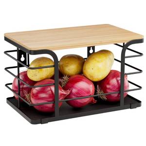 lot 9467 image: Stylstoreazy Potato and Onion Storage Bin,Kitchen Organizers Pantry Bin with Bamboo Top for Onion,Potato,Fruits,Vegetable,Produce Storage, Black