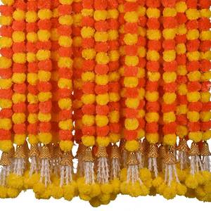 lot 9471 image: DIYANA IMPEX Marigold Garland for Decoration 5 Pcs of 5 feet Long Strands Artificial Marigold Flowers with Bell, Indian D�cor for PoojaDiwali DecorationsChristmas (Orange  Yellow)