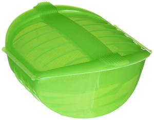 lot 9473 image: L�ku� 1-2 Person Deep Steam Microwave Cooking Case with Draining Tray (Green) 100% Silicone BPA-Free SingleDouble Portion Steam Cooking Container for Vegetables, Fish, Soups & More
