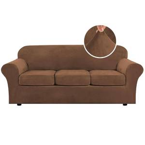 lot 9482 image: H.VERSAILTEX Modern Velvet Plush 4 Piece High Stretch Sofa Slipcover Sofa Cover Furniture Protector Form Fit Luxury Thick Velvet Sofa Cover for 3 Cushion Couch Width Up to 90 Inch (Sofa, Caramel)