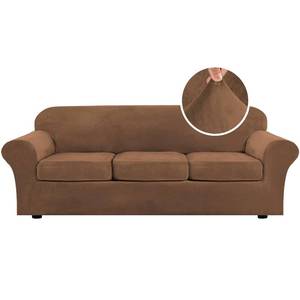 lot 9483 image: H.VERSAILTEX High Stretch Sofa Slipcover 4 Piece Cover Velvet Furniture Protector Form Fit Thick Velvet Extra Large Sofa Cover for 3 Cushion Couch Width Up to 97 Inch (Large Sofa, Caramel)