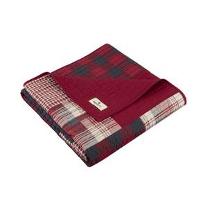 lot 9486 image: Woolrich Luxury Quilted Throw - Cabin Lifestyle, Patchwork with Moose Design All Season, Lightweight and Breathable Cozy Bedding Layer Throws for Couch Sofa, 50 W x 70 L, Sunset Red
