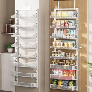 lot 9487 image: POKIPO Over the Door Pantry Organizer 8-Tier, Large Metal Door Spice Rack with Adjustable Basket, 2 in 1 Wall Mount or Hanging Heavy-Duty Pantry Door Storage Shelf for Kitchen and Bathroom, White
