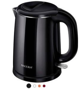 lot 9488 image: Secura Stainless Steel Double Wall Electric Kettle Water Heater for Tea Coffee wAuto Shut-Off and Boil-Dry Protection, 1.0L (Black) SWK-1001DBHB-K012