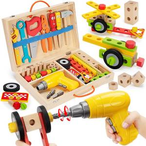 lot 9491 image: Kids Tool Set with Electric Drill, 46 Pcs Wooden Toddler Play Tools Set with Tool Box, Montessori STEM Educational Construction Building Toy for 3 4 5 6 Year Old Boys Girls Birthday Gifts