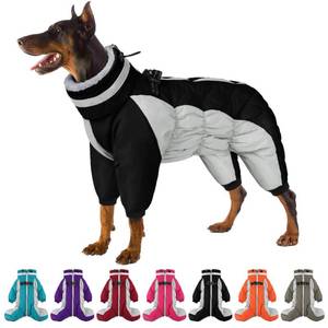 lot 10324 image: SUNFURA Full Body Dog Coat - Warm Fleece Jacket for Large Dogs, Turtleneck Winter Coats with Harness, Reflective Dog Snowsuit Windproof Puffer Jackets with Legs for French Bulldog, Black L