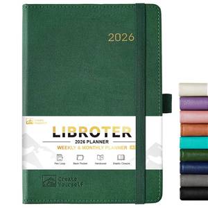 lot 10326 image: 2026 Planner - Planner 2026, 2026 Weekly Monthly Planner, Jan.2026 - Dec.2026, 5.7 x 8.4, Thick Paper, Leather Cover, Pen Holder, Back Pocket, Bookmarks, Perfect Daily Organizer - Dark Green
