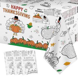 lot 10327 image: 3 Pack Thanksgiving Coloring Tablecloth for Kids, Happy Thanks Giving Table Cloth - 137 x 54 Inches Jumbo Paper Fall Turkey Pumpkin Coloring Table Cover Poster Activity for Thanksgiving Tables Decor