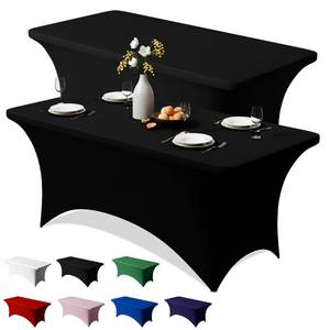 lot 10334 image: Trlyc 2 Pack 6FT Spandex Table Cloth - 72 x 30 Inch Rectangular Stretch Tablecloth, Wrinkle Resistant Scretch Table Cover for Wedding, Party, Banquet, Picnic, Outdoor Decoration (2Pcs,Black)