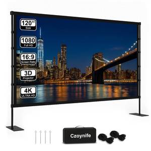 lot 11626 image: Czoynife Projector Screen with Stand - 120inch Outdoor Projector Screen Portable, 169 Indoor Movie Screen, 4K HD, 3D Compatible Includes Carry Bag
