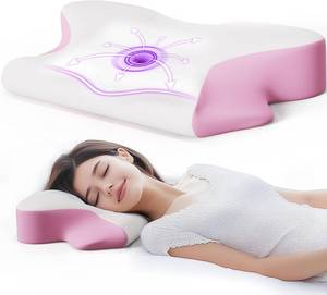 lot 11627 image: SKYEMAC Cervical Neck Pillow, Neck and Shoulder Support Pain Relief Pillow, Memory Foam Contoured Height Adjustable Pillow, Ergonomic Orthopedic Pillow for Bed Side Back Stomach Sleeper,Pink
