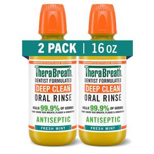 lot 11628 image: TheraBreath Deep Clean Mouthwash, Antiseptic Benefits, Fresh Mint Flavor, Dentist Formulated, Alcohol Free, 16 fl oz (Pack of 2)