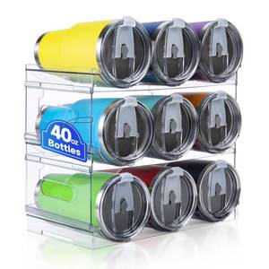lot 11630 image: Large Compartment Water Bottle Organizer for Stanley 40 oz, 3 Pack Stackable Water Bottle Organizer, Clear Water Bottle Holder for Tumbler Travel Mug Cup, Kitchen Pantry Organization and Storage