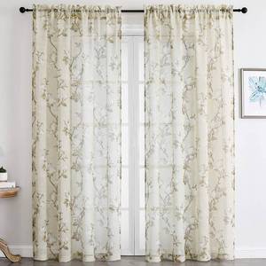 lot 11635 image: SMILE WEAVER Nature Yellow Sheer Curtains 84 inch Length for Living Room,Light Filtering Curtain 2 Panels,Voile Linen Textured Semi Sheer Floral Curtains for BedroomKitchen Window Drapes