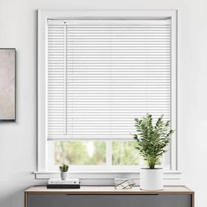 lot 11640 image: LazBlinds Cordless 1 Vinyl Mini Blinds for Indoor Windows - Light Filtering Horizontal Window Blinds & Shades, 44 W x 72 H, White