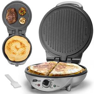 lot 11651 image: FineMade Electric Griddle Nonstick, Multi-Funtional Quesadilla Maker 10 Inch, Electric Grill Indoor, Pancake Griddle & Pan, Smokeless Indoor Grill, Non-stick Surface, Silver