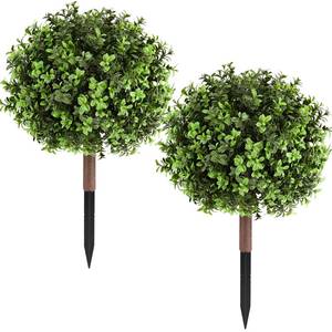 lot 11656 image: Pertivery 2 Pack Artificial Boxwood Topiary Ball Plants,23.6Inch UV Resistant Artificial Boxwood Ball Bush,with Ground Spikes,Indoor Outdoor Potted Plants for Porch, Garden, Front Door Decor
