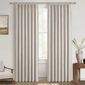 lot 11660 image: Natural Linen Pinch Pleated Blackout Curtains & Drapes 96 Inch Long BedroomLivingroom Farmhouse Curtains 2 Panel Sets, Neutral Track Room Darkening Thermal Insulated 8ft Back Tab Window Curtain