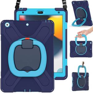 lot 12060 image: BRAECN for iPad Case 9th8th7th Generation,Rugged Kids Friendly Silicon Case with Folding StandHandle Grip Pencil Holder Shoulder Strap Screen Protector Pencil Cap Holder for iPad 10.2��-Navy Blue