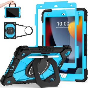 lot 12071 image: Scnioy Case for iPad 9th Generation iPad Case 9th 8th 7th Generation iPad 10.2 Inch iPad 9th Gen Cover with Screen Protector Pen Holder TabletCases 360° Rotating Stand, Black Blue