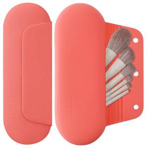 lot 12076 image: AGIKET Silicone Makeup Brush Holder Travel Cosmetic Bag��Soft Portable Cosmetic Face Brushes Holder with Upgrade Anti-Fall Out Magnetic Closure, Large Travel Makeup Brush Case - Guava