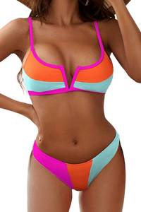 lot 12085 image: ZAFUL Womens Bikini Set V-Wired Ruffle Ribbed High Cut V-Notch Swimwear (2-Light Blue, M)
