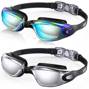 lot 12090 image: Aegend Swim Goggles, 2 Pack UV Protection, Adjustable, Anti Fog Swimming Goggles No Leaking Adult Men Women Youth, Aqua & Bright Sliver