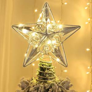 lot 12095 image: Juegoal Star Tree Topper with 20 LED Lights, Metal Silver Lighted Treetop Ornaments, Battery Powered Light Up Christmas Tree Decorations, 6.5 x 6.5 Inches