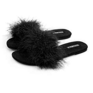 lot 12100 image: BCTEX COLL Womens Fuzzy Open Toe Slippers Memory Foam Feather Slides Fluffy Furry Indoor House Sandals(bla8)