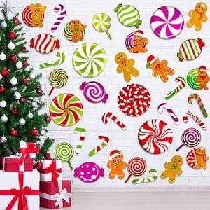 lot 12109 image: Chrisfall 60 Pieces Christmas Peppermint Candyland Party Wall Decor Colorful Peppermint Floor Cutout Cutouts Colorful Round Lollipop Decal Cutout for Xmas Candy Party Bulletin Board Decor