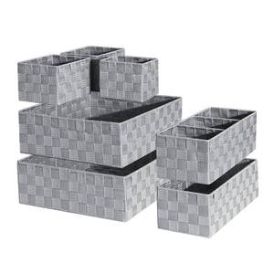 lot 13683 image: ORGMASTER Drawer Organizer, Cube Baskets for Storage Shelves, Handmade Small Woven Basket, Shallow Storage Bins for Organizing Desk, Dresser, Kitchen, Pantry, Nested 7 Pack, Gray