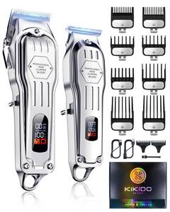 lot 13701 image: KIKIDO Hair Clippers Professional Cordless for Men, Barber Clippers for Hair Cutting Kit, Wireless LCD Display Hair Trimmers Set, Rechargeable Haircut Machine for Family (Sliver)