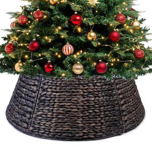 lot 13718 image: KOLWOVEN Tree Collar Large to Small Christmas Tree, 28 Christmas Tree Ring Adjustable Water Hyacinth Skirt, Christmas Tree Skirt for Decoration, Base Protection from Pets (Water Hyacinth-Black)
