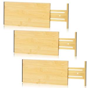 lot 13721 image: 3 Pcs Bamboo Drawer Dividers 16.5 x 6 Inches Adjustable Drawer Dividers Expandable Drawer Organization Separators for Kitchen Dresser Bathroom Bedroom Desk