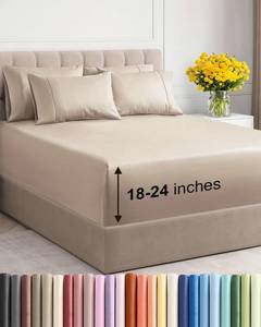 lot 13722 image: Extra Deep Queen Sheet Set - 6 Piece Breathable and Cooling Sheets - Hotel Luxury Bed Sheets Set - Easy & Secure Fit - Soft, Wrinkle Free and Comfy Sheets Set - Wheat Sheet Set with Extra Deep Pockets