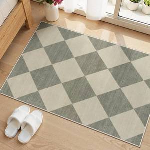 lot 13740 image: Beeiva Checkered Washable Entryway Rug 2x3, Non Slip Ultra Thin Green Front Door Mat Indoor Entrance Low Pile Small Kitchen Rug, Moroccan Contemporary Decor Neutral Accent Carpet for Bedroom Bathroom
