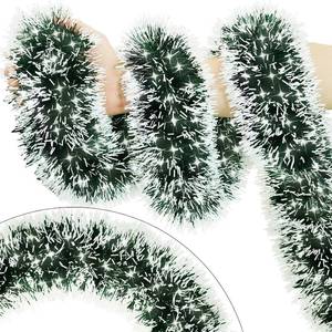 lot 14031 image: 33FT Green Tinsel Christmas Garland Metallic Twist Shiny Garland for Christmas Tree Decorations, Xmas Holiday Hanging Garland for Home Indoor Outdoor Party Supplies Decor (Green, White)