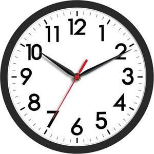 lot 14040 image: AKCISOT Wall Clock, Modern Small Wall Clocks Battery Operated 8 Inch, Silent Non-Ticking Analog Classic for Office, Home, Bathroom, Kitchen, Bedroom, School(Black)