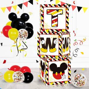 lot 14042 image: 2nd Birthday Party Favors Balloon Boxes Supplies for Baby, Boys 3Pcs Black Yellow Mouse Theme Two Year Old Balloon Boxes, TWO Letters Balloon Arch Kit for Party Decorations