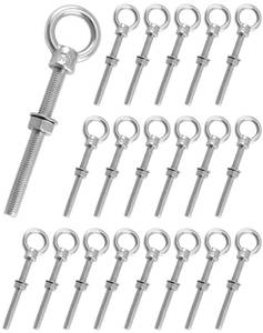 lot 14066 image: QWORK Threaded Eyebolts, 20 Pack 38 x 4 Long Stainless Steel Marine Grade Shoulder Eye Bolt, M10x100mm