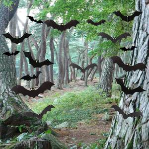 lot 14076 image: 12 Pack Halloween Decorations Hanging Bats - 3 Style Scary Hanging Bat Set with 3D Bats Sticker, Outdoor Scary Flying Bats Set for Yard, Haunted House, Party - Indoor Outdoor Waterproof Decor