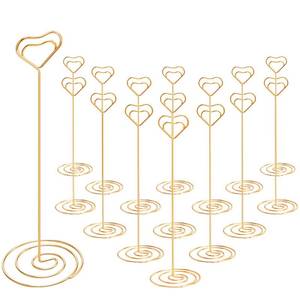 lot 14097 image: IMAMIN 16pcs Place Card Holders, 8.75 Inches Tall Table Number Holders, Gold Picture Holder for Tables with Heart Shaped Clip for Wedding, Photos, Food Signs, Memo Notes, Restaurant, Birthday