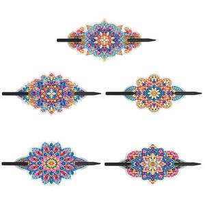 lot 14123 image: 5pcs Diy Mandala Diamond Painting Hairclips,Diamond Art Craft Kit Wooden Hairpins for Women,Decorative Oval Hair Accessories for Fixed Hairstyles Gift Daily Wear. (Mandala-02)