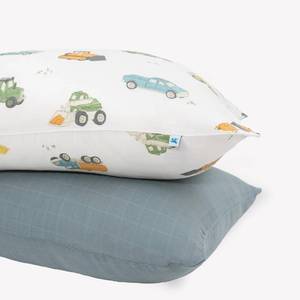 lot 14146 image: Little Unicorn Standard Pillowcase 2 Pack  Super Soft & Breathable Muslin Fabric  Snug Envelope Closure (Work Trucks)