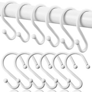 lot 14149 image: BellRhein Shower Curtain Hooks, Metal Shower Hooks for Shower Curtain Rod, Rust Proof Metal Shower Curtain Rings, S Hook Set of 12,White.