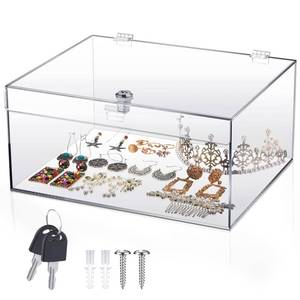 lot 15316 image: Wonderjune Clear Acrylic Locking Display Case with Keys Large Medication Lock Box Snack Fridge Lock Acrylic Figure Display Case Storage Box for Collectibles Figures Jewelry Toy(12.2 X 5.75 X 4.6)