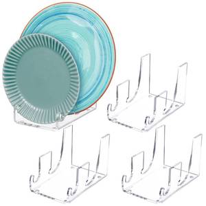 lot 15322 image: Yoande 4 Pcs 2 Tier Plate Dinnerware Display Stand Acrylic Clear Plate Stand China Platters Holder Setting Racks for Kitchenware Display Cabinet Organizer