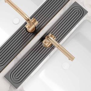 lot 15325 image: eormoe Kitchen Sink Splash Guard �� Stone Diatomite Faucet Drying Matt, Modern Kitchen Sink Accessories for Countertop (Dark Grey, 23.6x3.9)