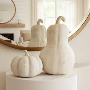 lot 15327 image: Bucherry Terracotta Pumpkins Decor, Fall Thanksgiving Decoration, 2 Pcs White Resin Pumpkin, Fake Figurine Table Centerpiece Decorations for Autumn Harvest, Farmhouse Kitchen